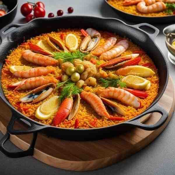 Паэлья с зубаткой и морепродуктами